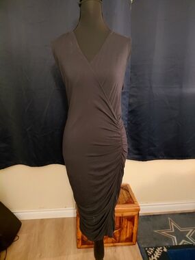 Mossimo Black Sleeveless Ruched Wrap-Style Midi Dress